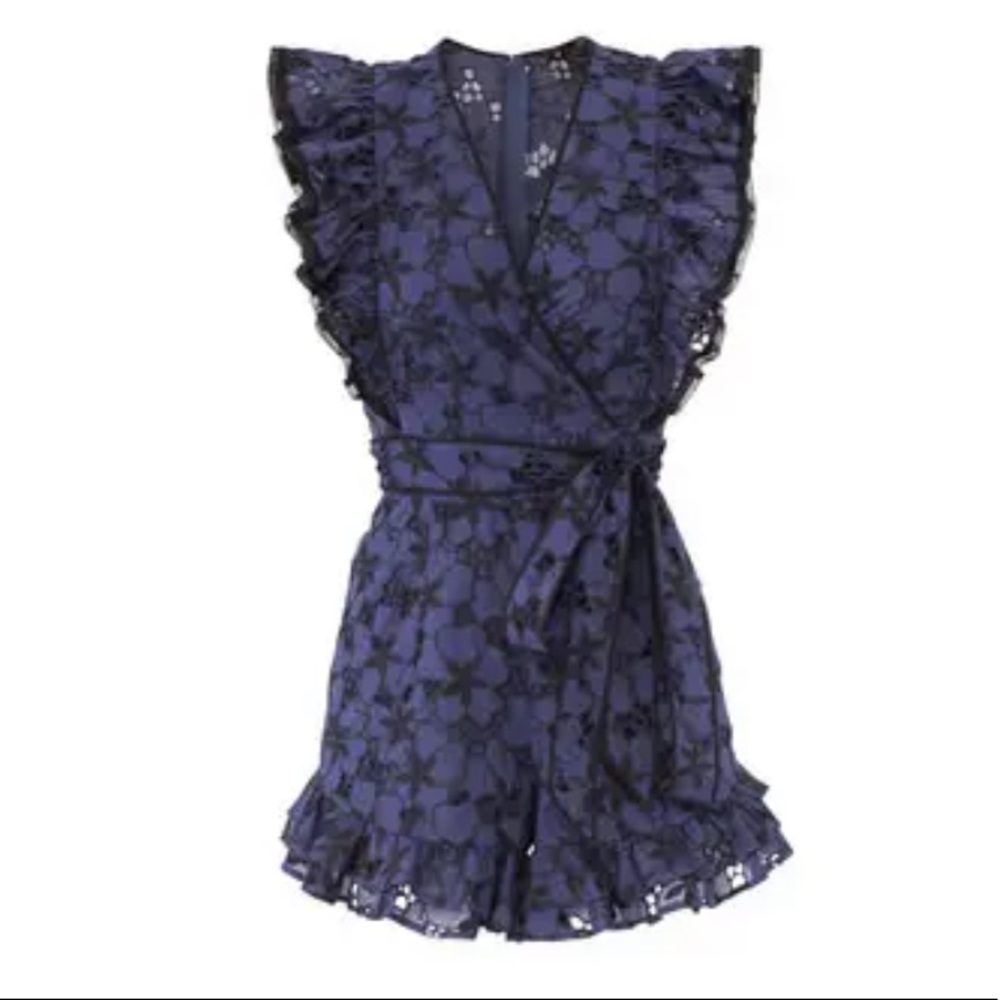 Rebecca Taylor Womens Floral Adriana Romper Navy Blue Black Size 4